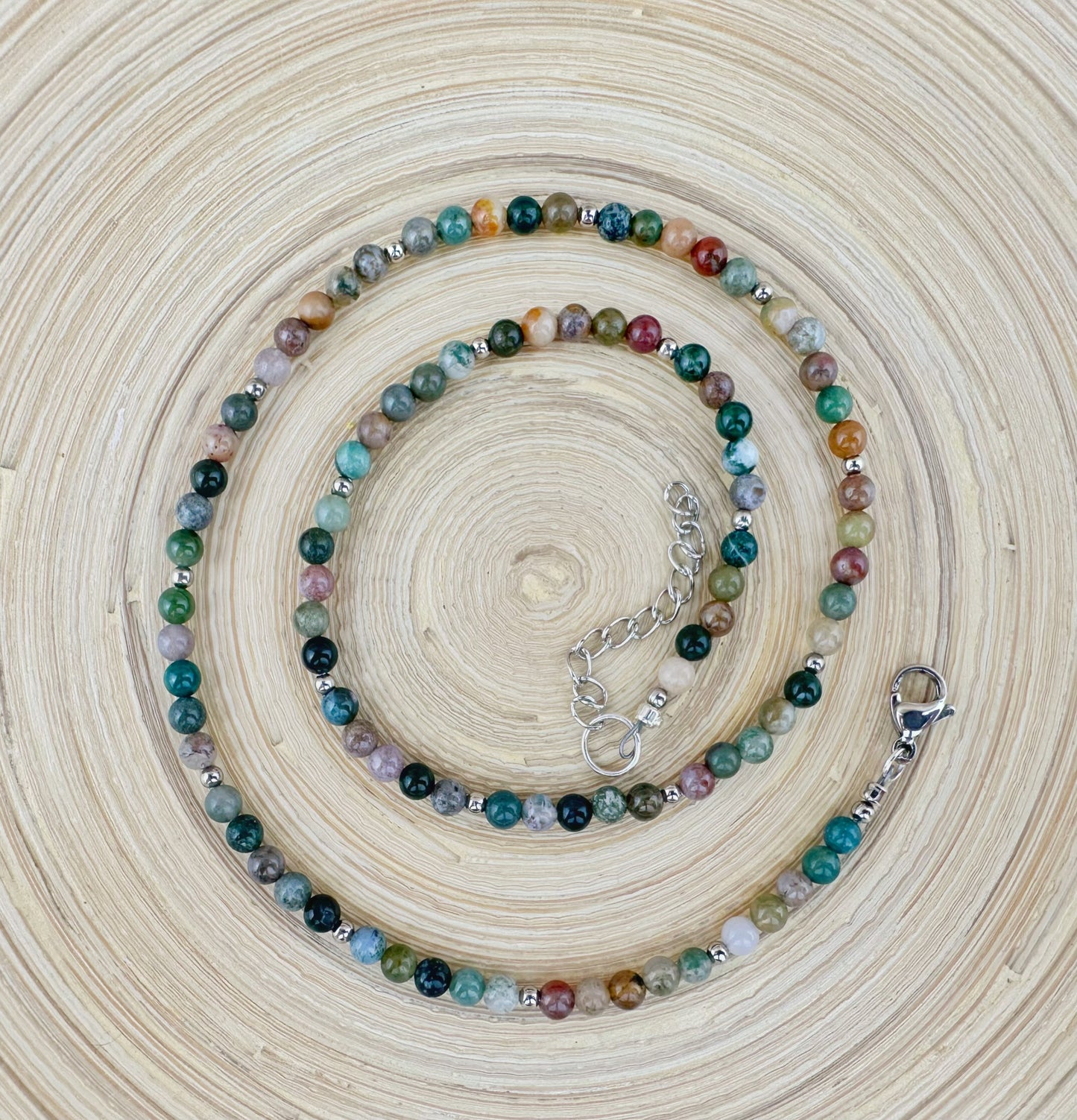 Indian Agate Natural Crystal 4mm Bead Necklace