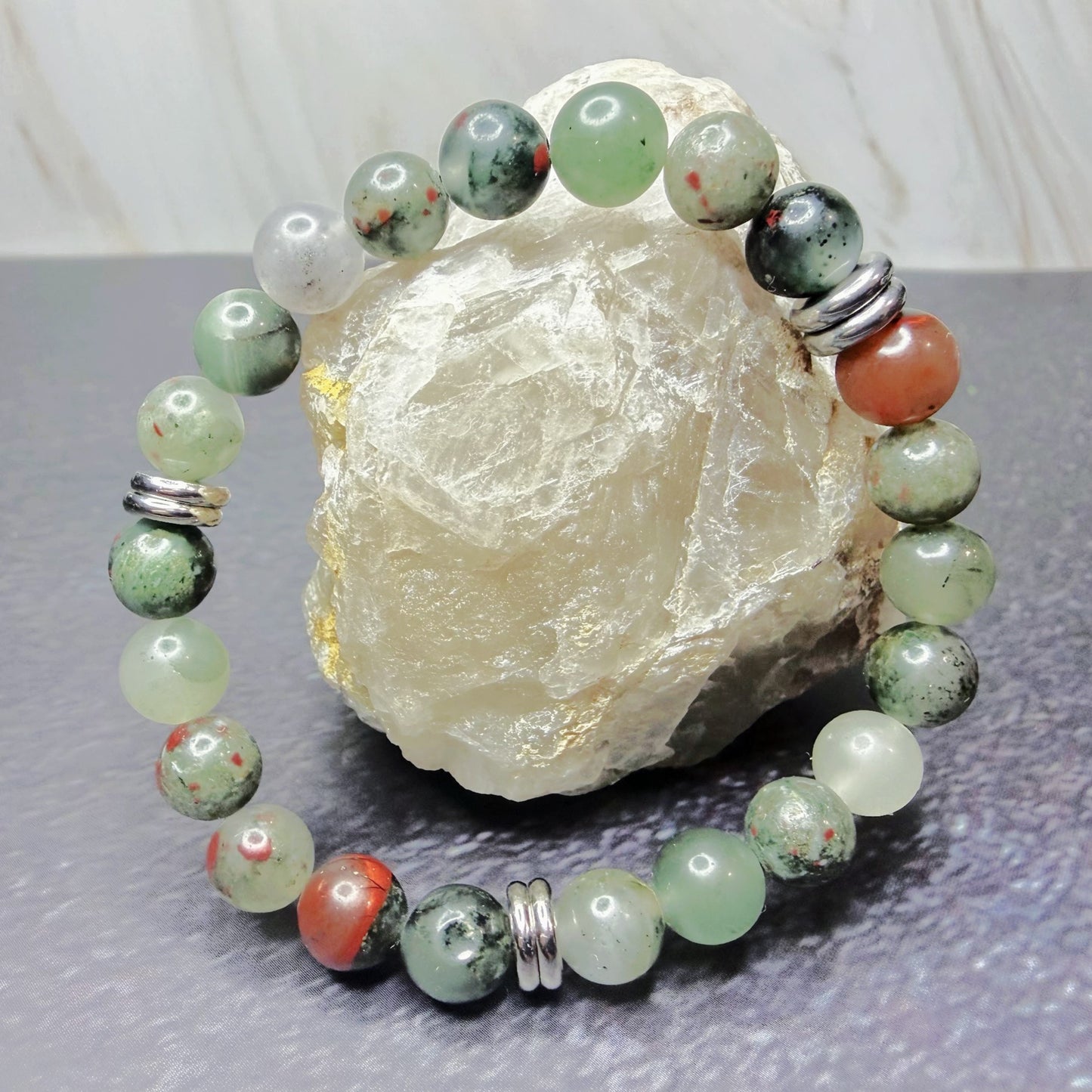 African Bloodstone 8mm Natural Gemstone Bracelet, Grounding & Strength Crystal Jewelry