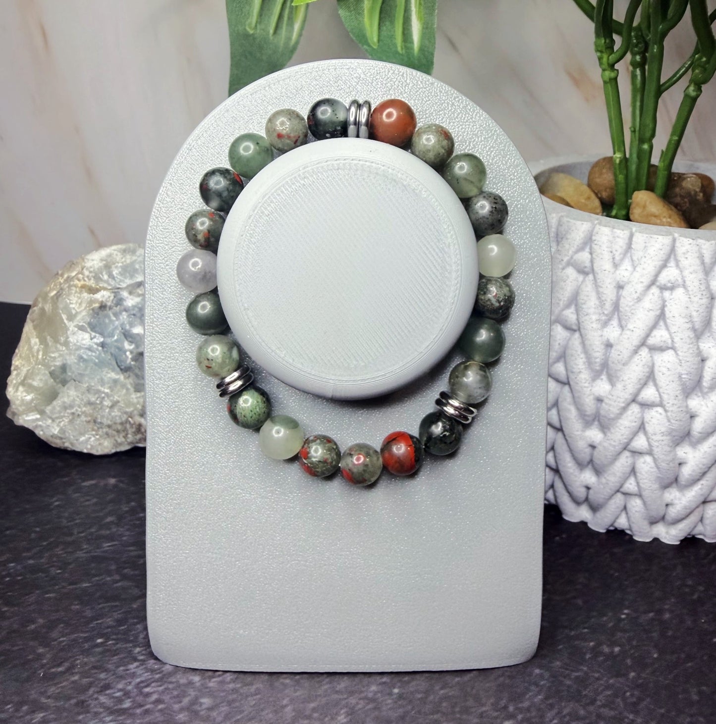 African Bloodstone 8mm Natural Gemstone Bracelet, Grounding & Strength Crystal Jewelry