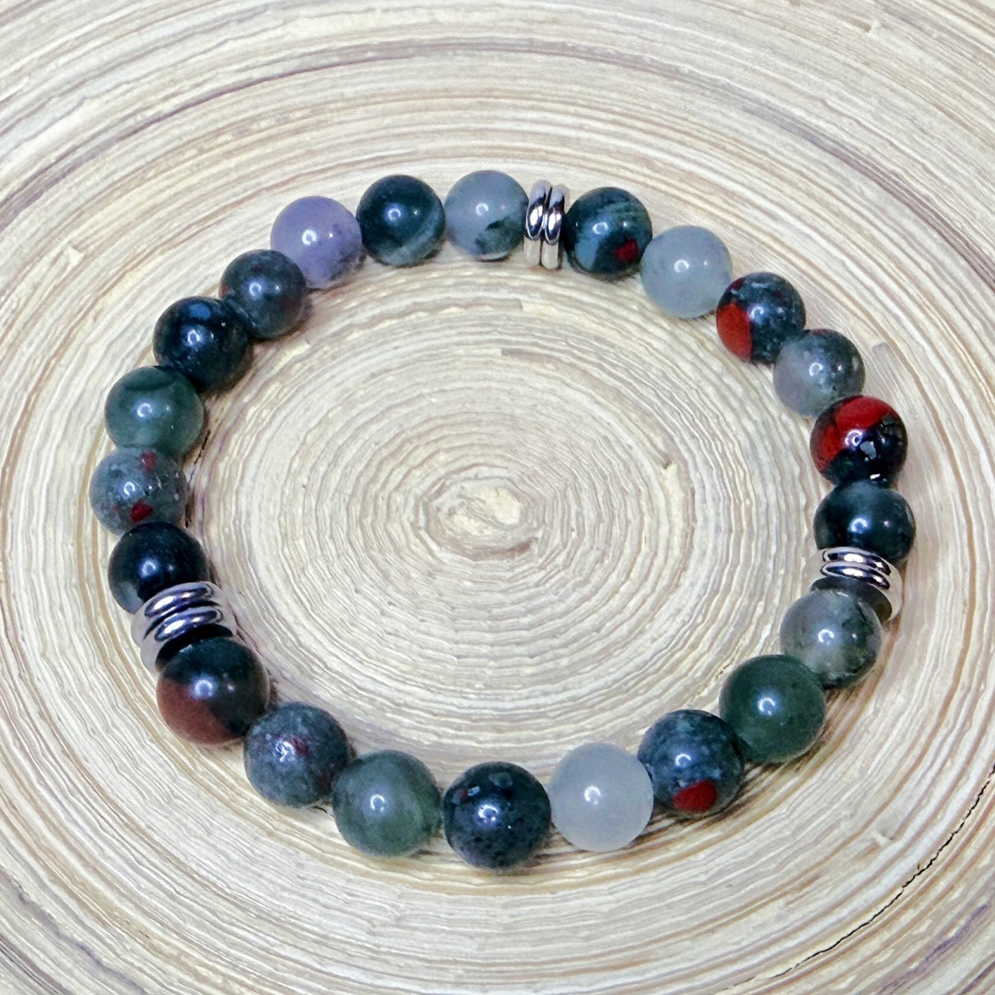 African Bloodstone 8mm Natural Gemstone Bracelet, Grounding & Strength Crystal Jewelry