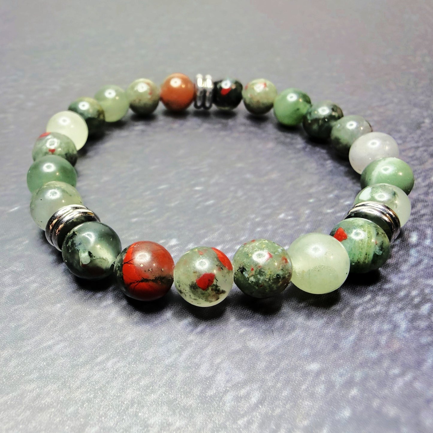 African Bloodstone 8mm Natural Gemstone Bracelet, Grounding & Strength Crystal Jewelry
