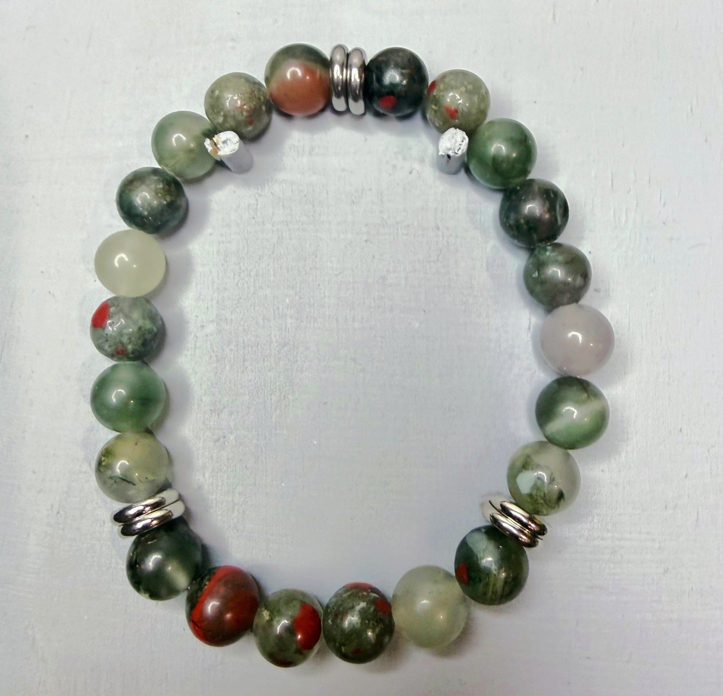 African Bloodstone 8mm Natural Gemstone Bracelet, Grounding & Strength Crystal Jewelry