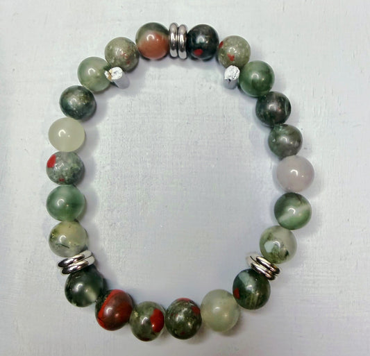 African Bloodstone 8mm Natural Gemstone Bracelet, Grounding & Strength Crystal Jewelry