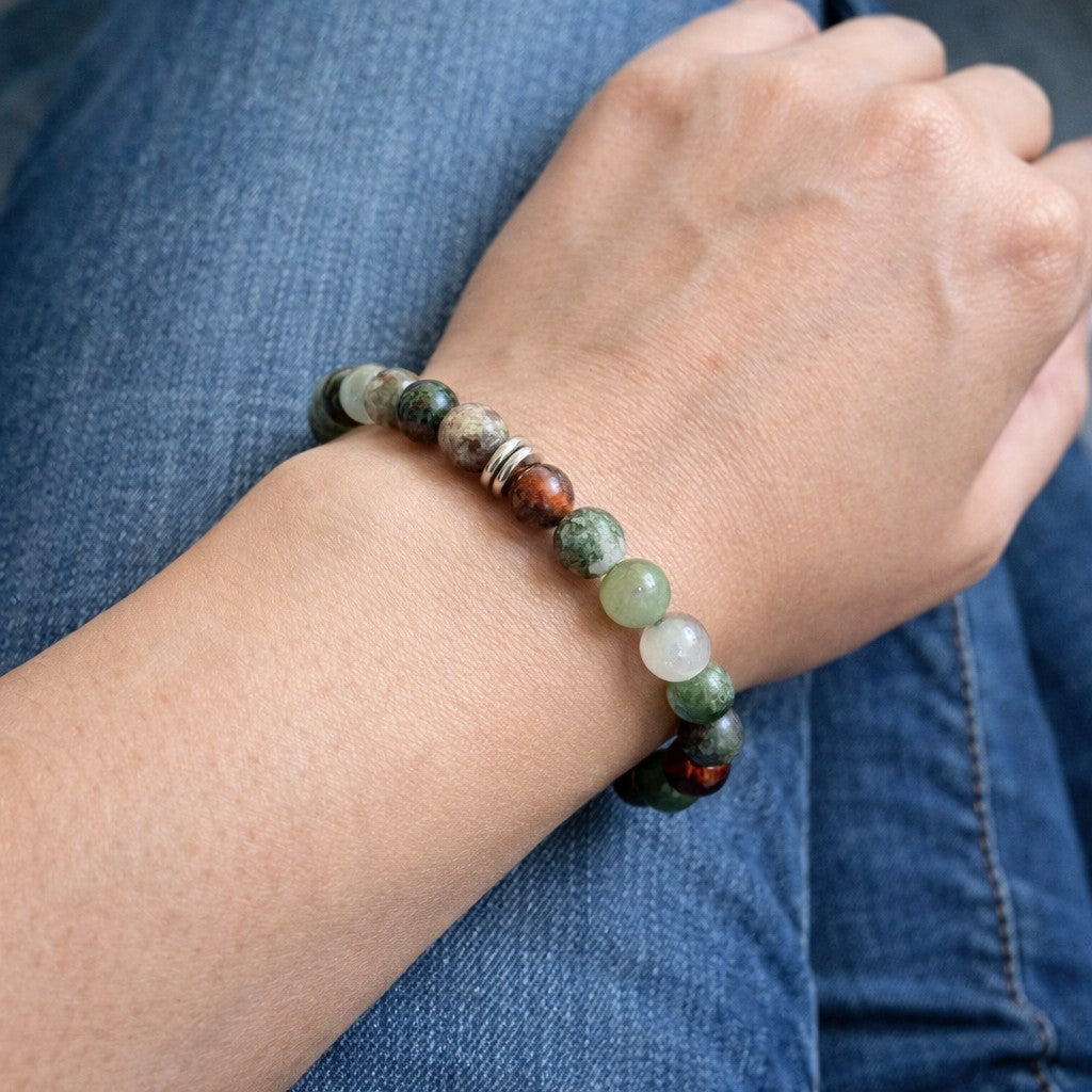 African Bloodstone 8mm Natural Gemstone Bracelet, Grounding & Strength Crystal Jewelry