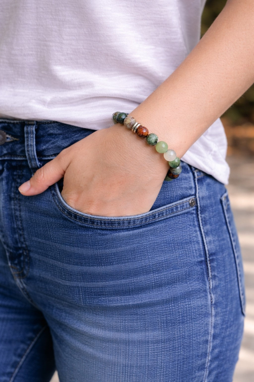 African Bloodstone 8mm Natural Gemstone Bracelet, Grounding & Strength Crystal Jewelry