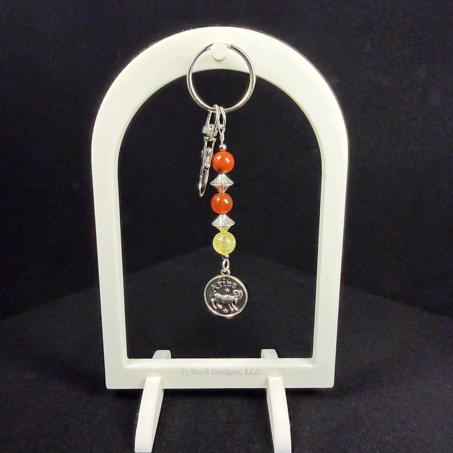 Aries Zodiac Crystal Keychain – Red Jasper, Carnelian, Citrine – Natural Gemstone Astrology Gift