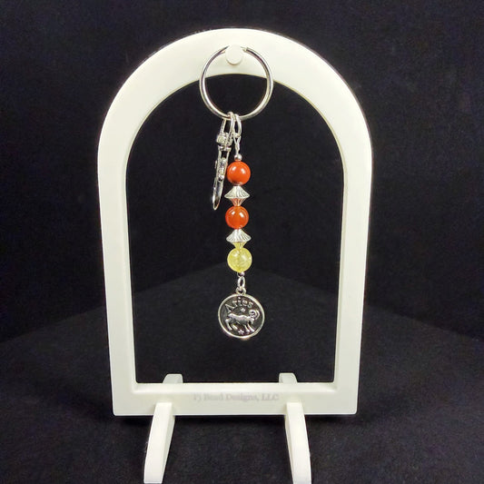 Aries Zodiac Crystal Keychain – Red Jasper, Carnelian, Citrine – Natural Gemstone Astrology Gift