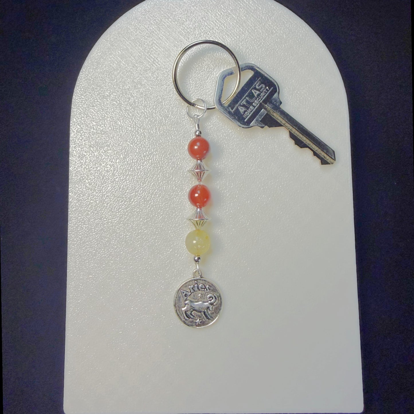 Aries Zodiac Crystal Keychain – Red Jasper, Carnelian, Citrine – Natural Gemstone Astrology Gift