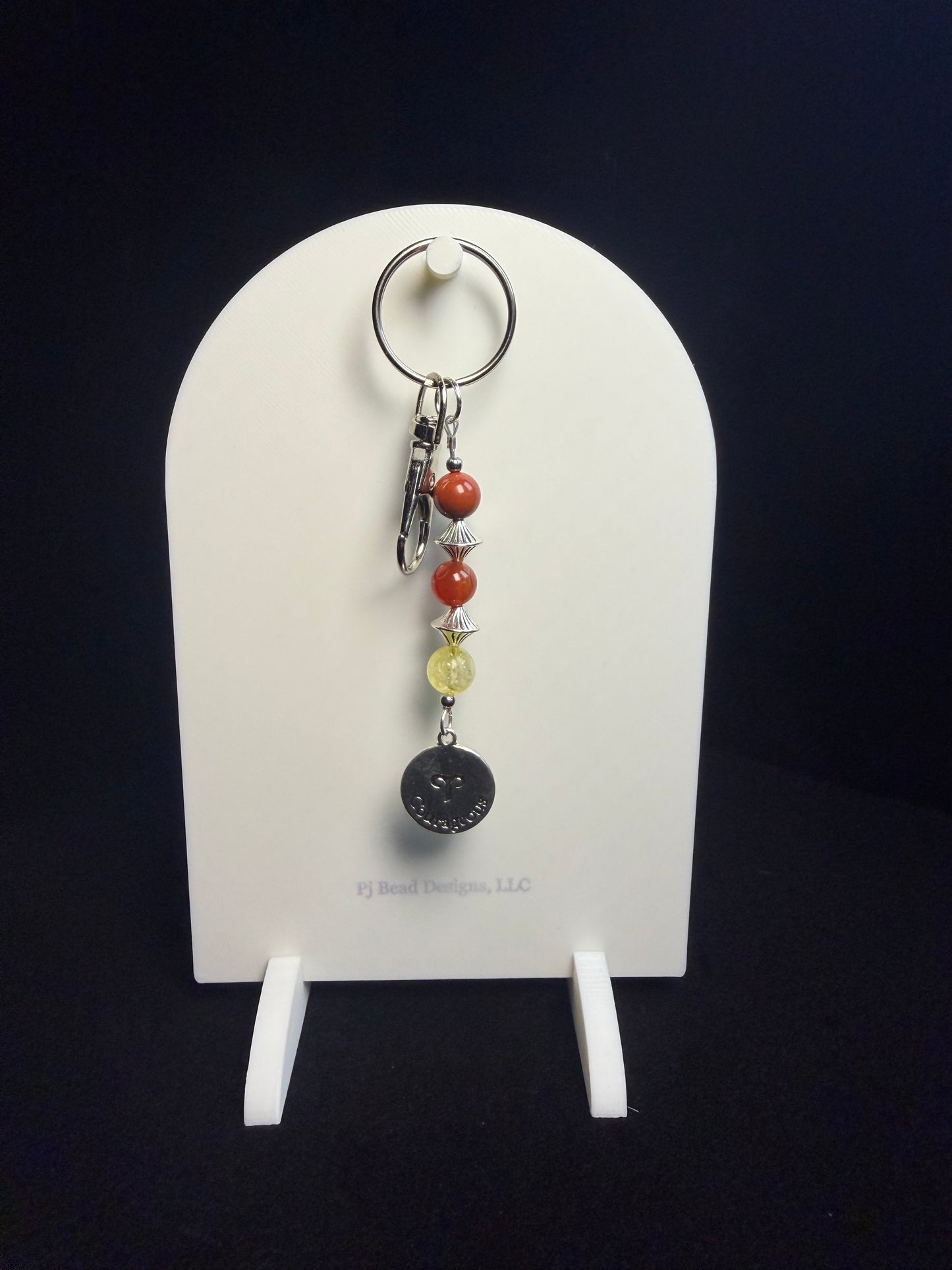 Aries Zodiac Crystal Keychain – Red Jasper, Carnelian, Citrine – Natural Gemstone Astrology Gift