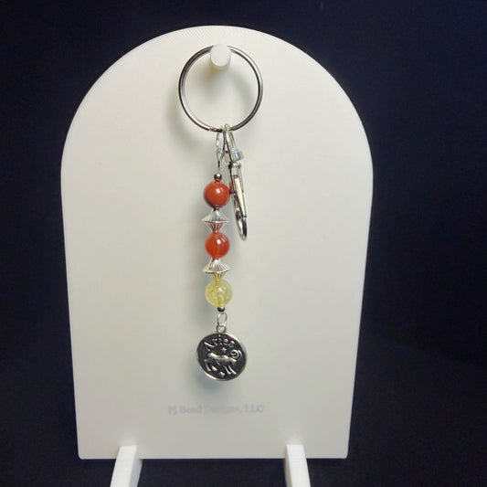 Aries Zodiac Crystal Keychain – Red Jasper, Carnelian, Citrine – Natural Gemstone Astrology Gift