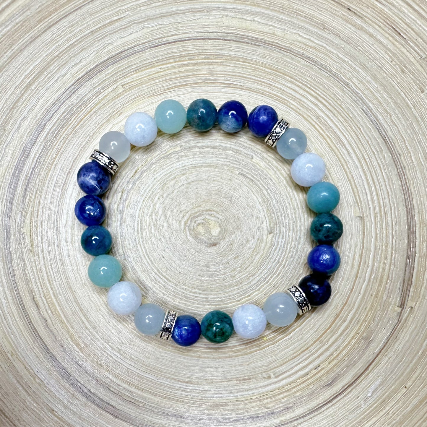 Ocean Vibes Natural Bead Bracelet, Blue Green 8mm Gemstone Jewelry
