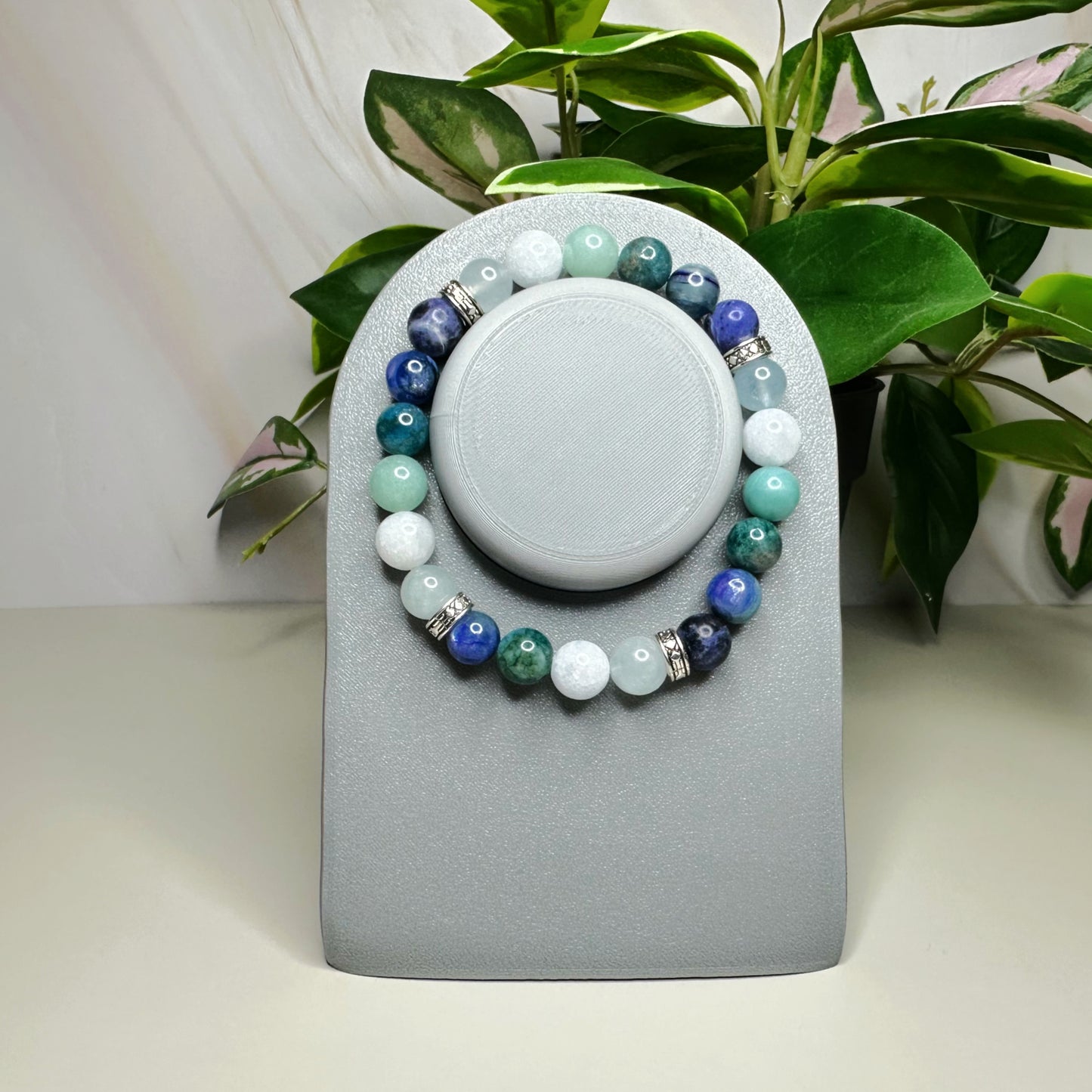 Ocean Vibes Natural Bead Bracelet, Blue Green 8mm Gemstone Jewelry