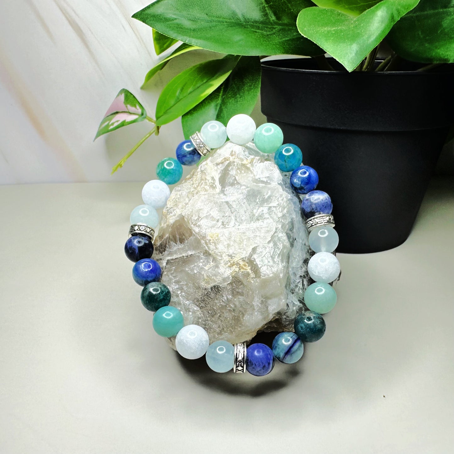 Ocean Vibes Natural Bead Bracelet, Blue Green 8mm Gemstone Jewelry
