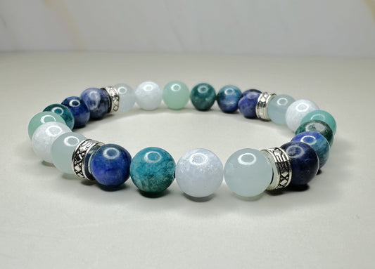Ocean Vibes Natural Bead Bracelet, Blue Green 8mm Gemstone Jewelry