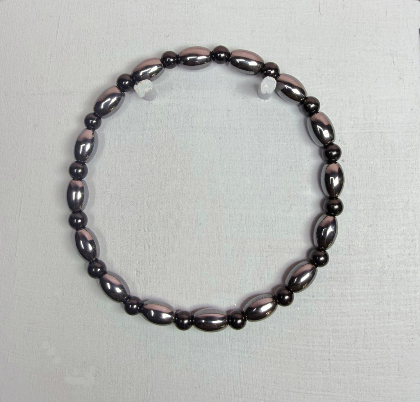 Black Onyx & Hematite 4mm Natural Bead Stretch Bracelet, Healing Gemstone Jewelry