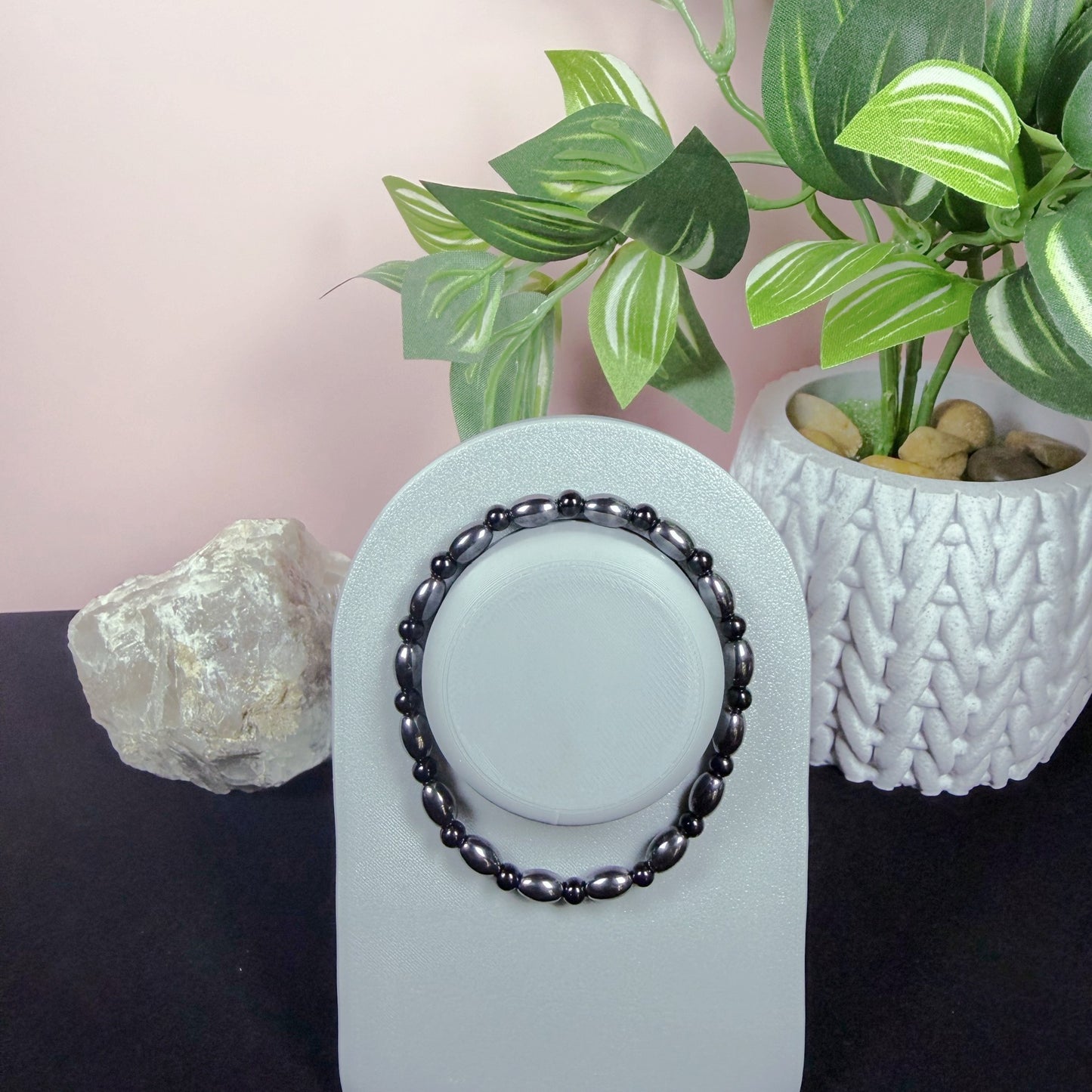 Black Onyx & Hematite 4mm Natural Bead Stretch Bracelet, Healing Gemstone Jewelry