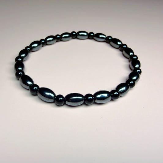 Black Onyx & Hematite 4mm Natural Bead Stretch Bracelet, Healing Gemstone Jewelry