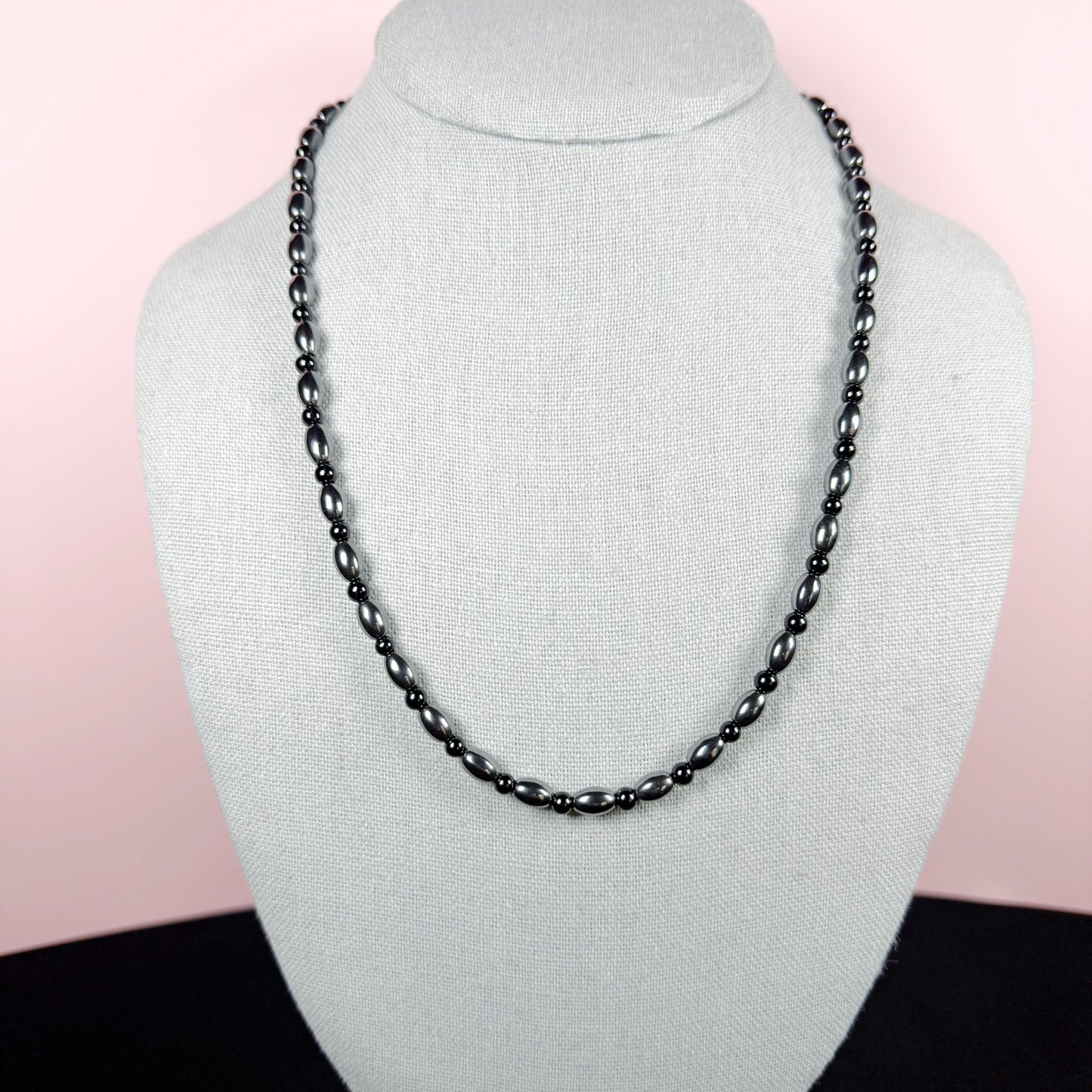Black Onyx & Hematite 4mm Natural Bead Necklace – 20" with 2" Extender, Lobster Clasp, Grounding Crystal Jewelry