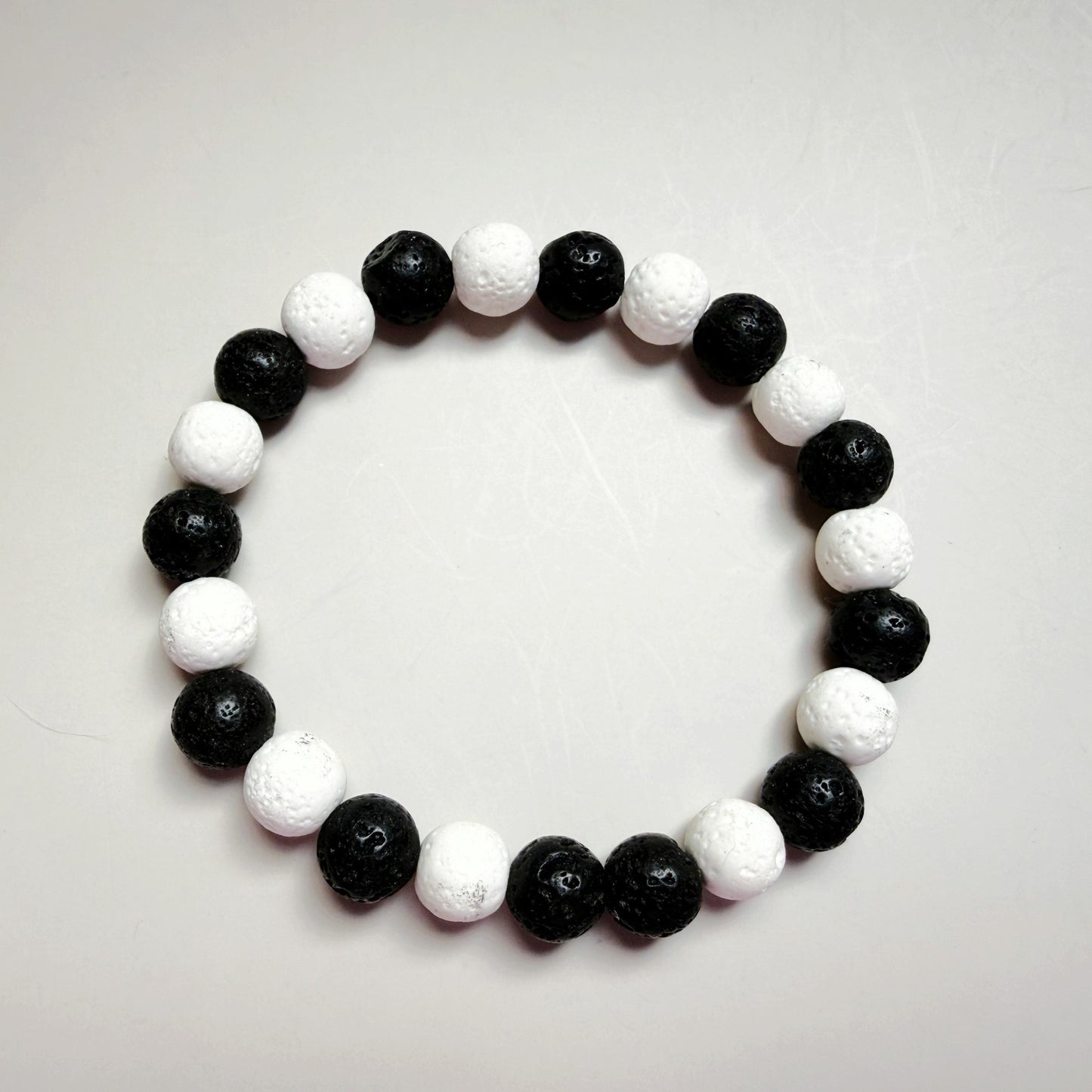 Genuine Black & White Lava Stone Bracelet – 8mm Natural Beads
