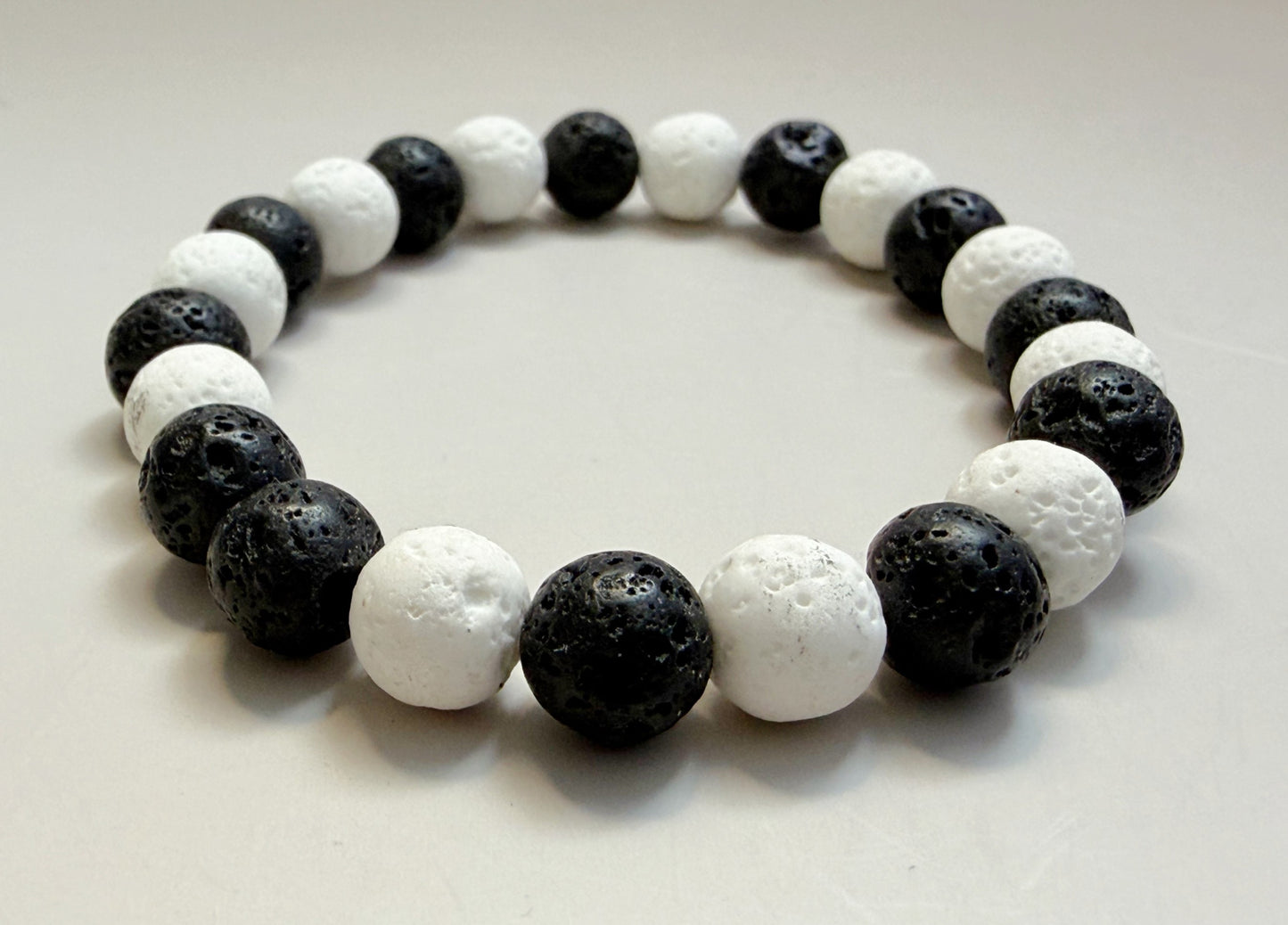 Genuine Black & White Lava Stone Bracelet – 8mm Natural Beads