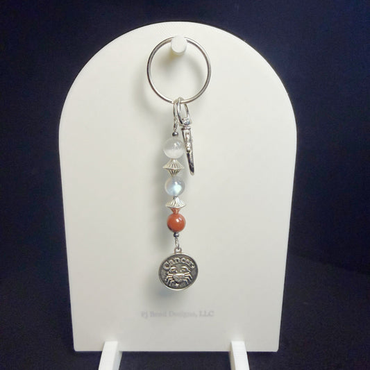 Cancer Zodiac Crystal Keychain – Selenite, Labradorite, Red Jasper – Natural Astrology Gift