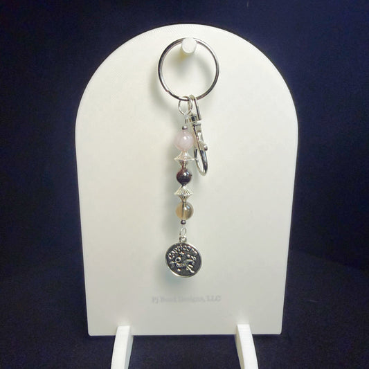 Capricorn Zodiac Crystal Keychain – Rose Quartz Garnet Smoky Quartz – Natural Astrology Gift