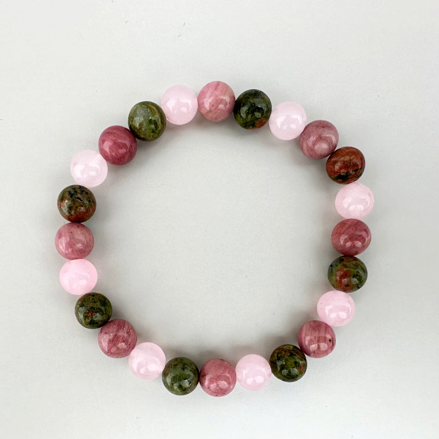 Fertility Support 8mm Beaded Bracelet featuring Unakite & Pink Rhodonite, Rose Quartz Natural Stone Beads