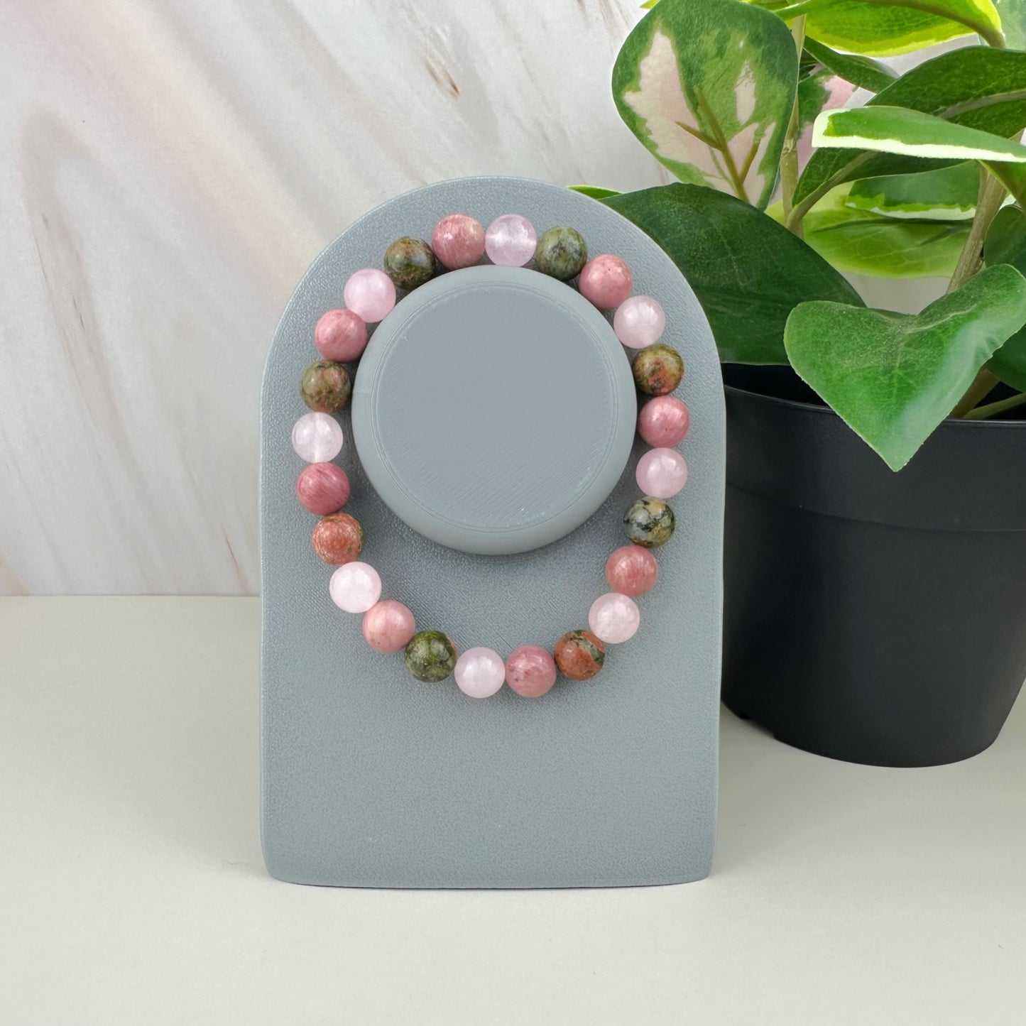 Fertility Support 8mm Beaded Bracelet featuring Unakite & Pink Rhodonite, Rose Quartz Natural Stone Beads