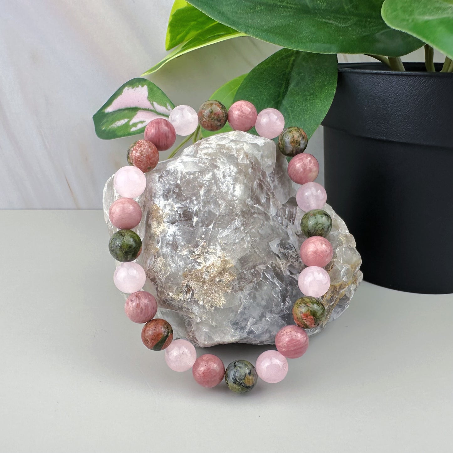 Fertility Support 8mm Beaded Bracelet featuring Unakite & Pink Rhodonite, Rose Quartz Natural Stone Beads