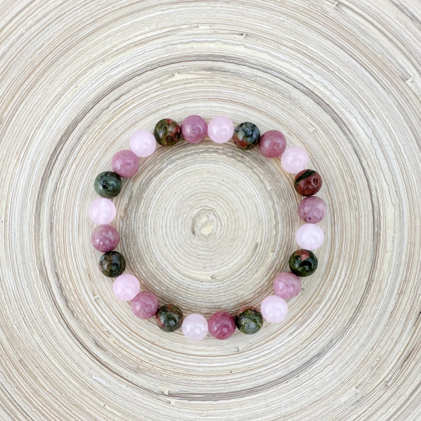 Fertility Support 8mm Beaded Bracelet featuring Unakite & Pink Rhodonite, Rose Quartz Natural Stone Beads