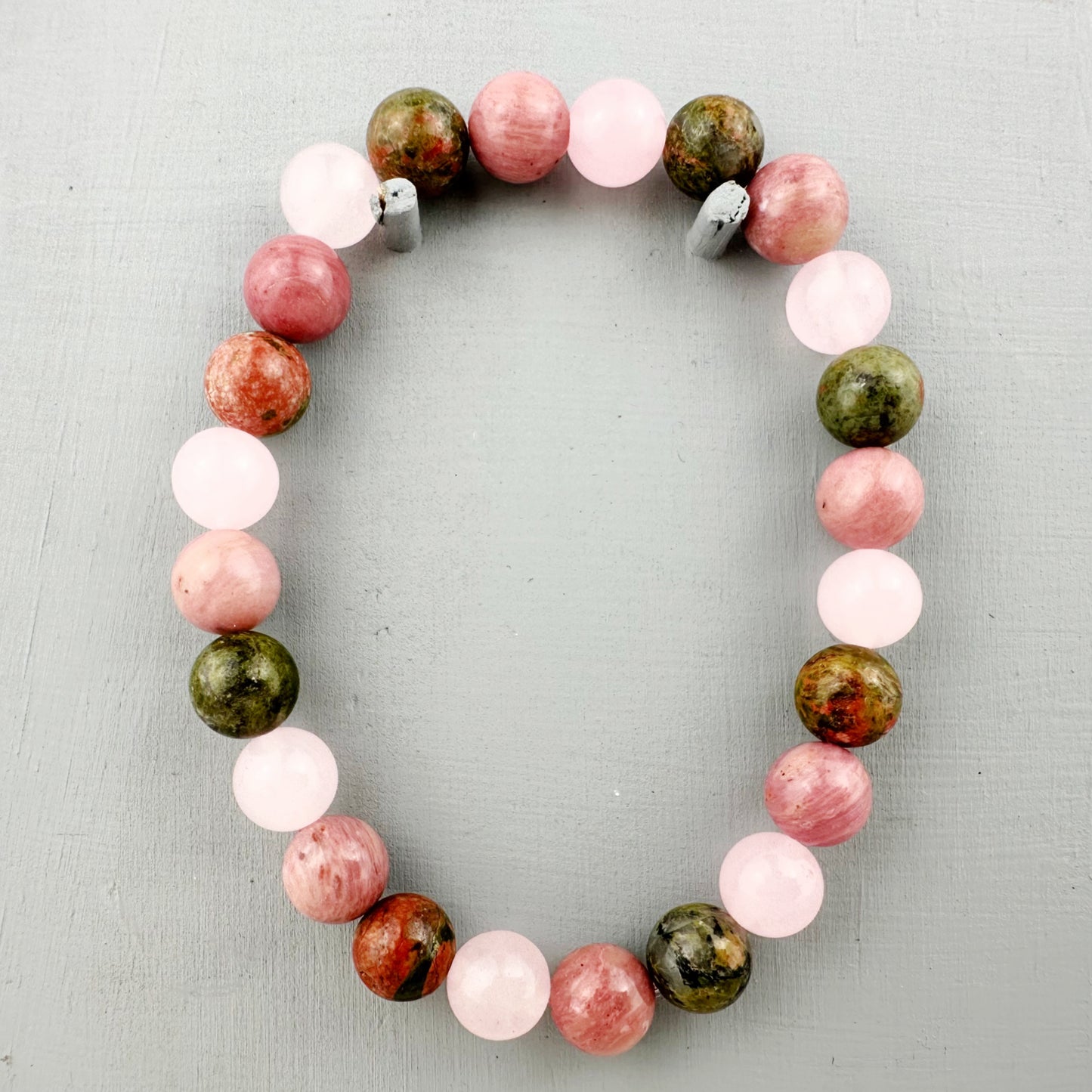 Fertility Support 8mm Beaded Bracelet featuring Unakite & Pink Rhodonite, Rose Quartz Natural Stone Beads