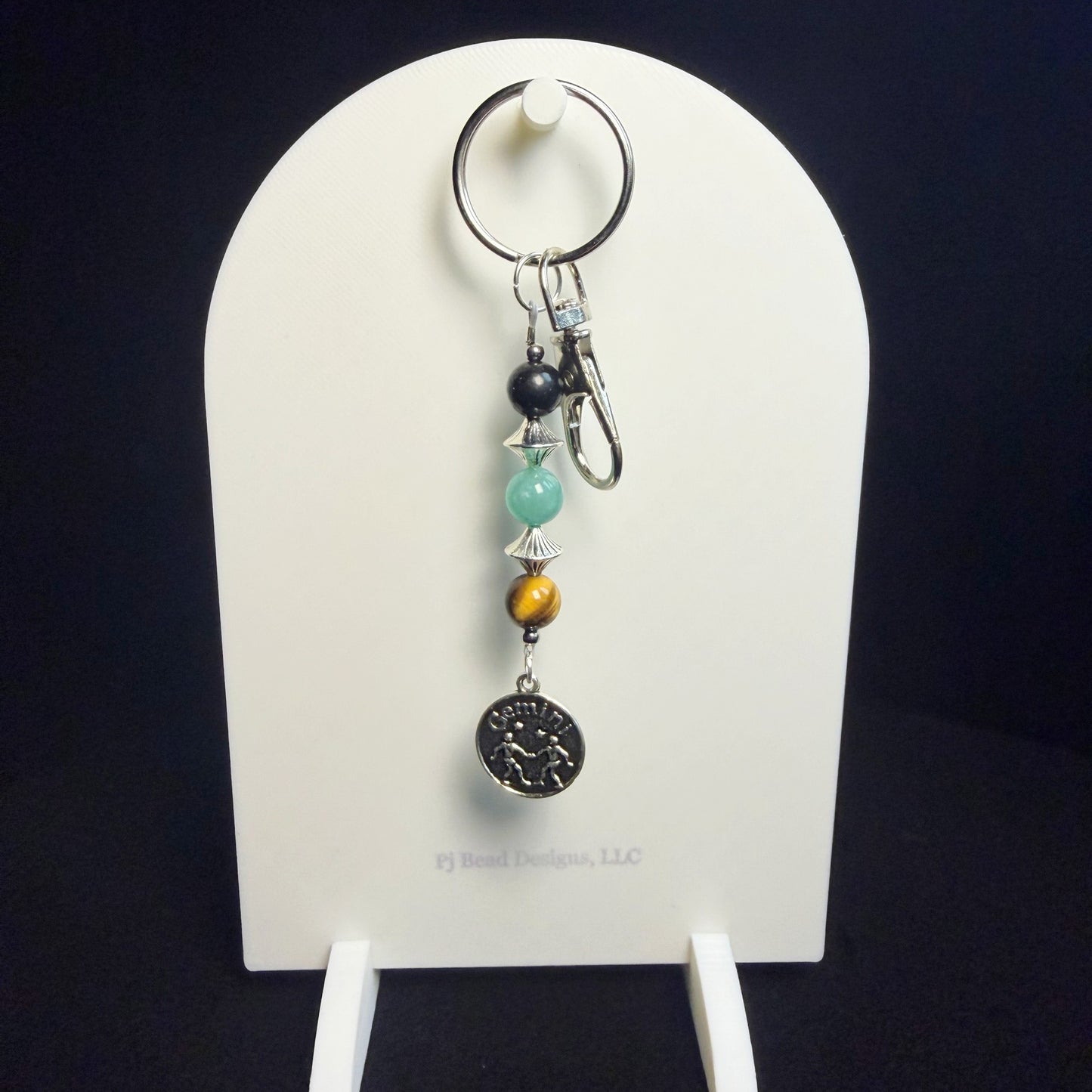 Gemini Zodiac Crystal Keychain – Shungite, Amazonite, Tiger Eye – Natural Astrology Gift