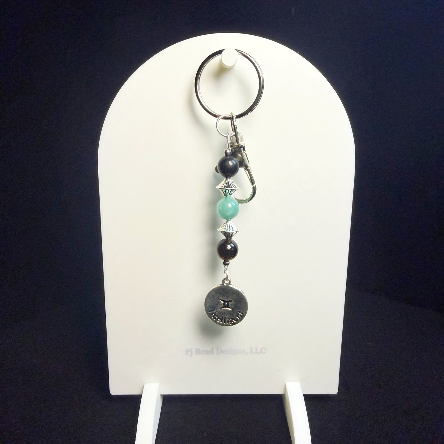 Gemini Zodiac Crystal Keychain – Shungite, Amazonite, Tiger Eye – Natural Astrology Gift