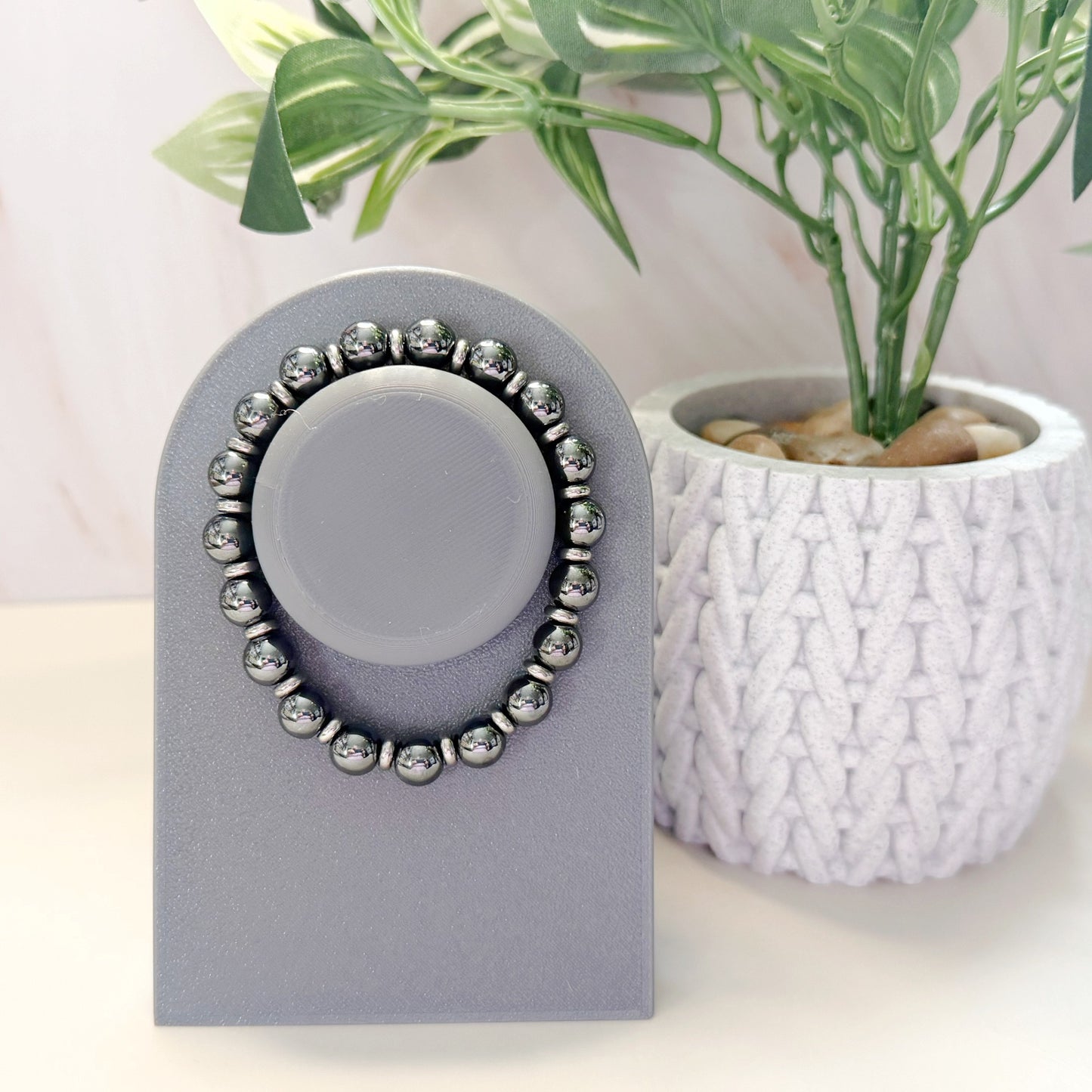 Hematite 8mm Natural Gemstone Bracelet with Silver Disc Spacers | Grounding & Protection