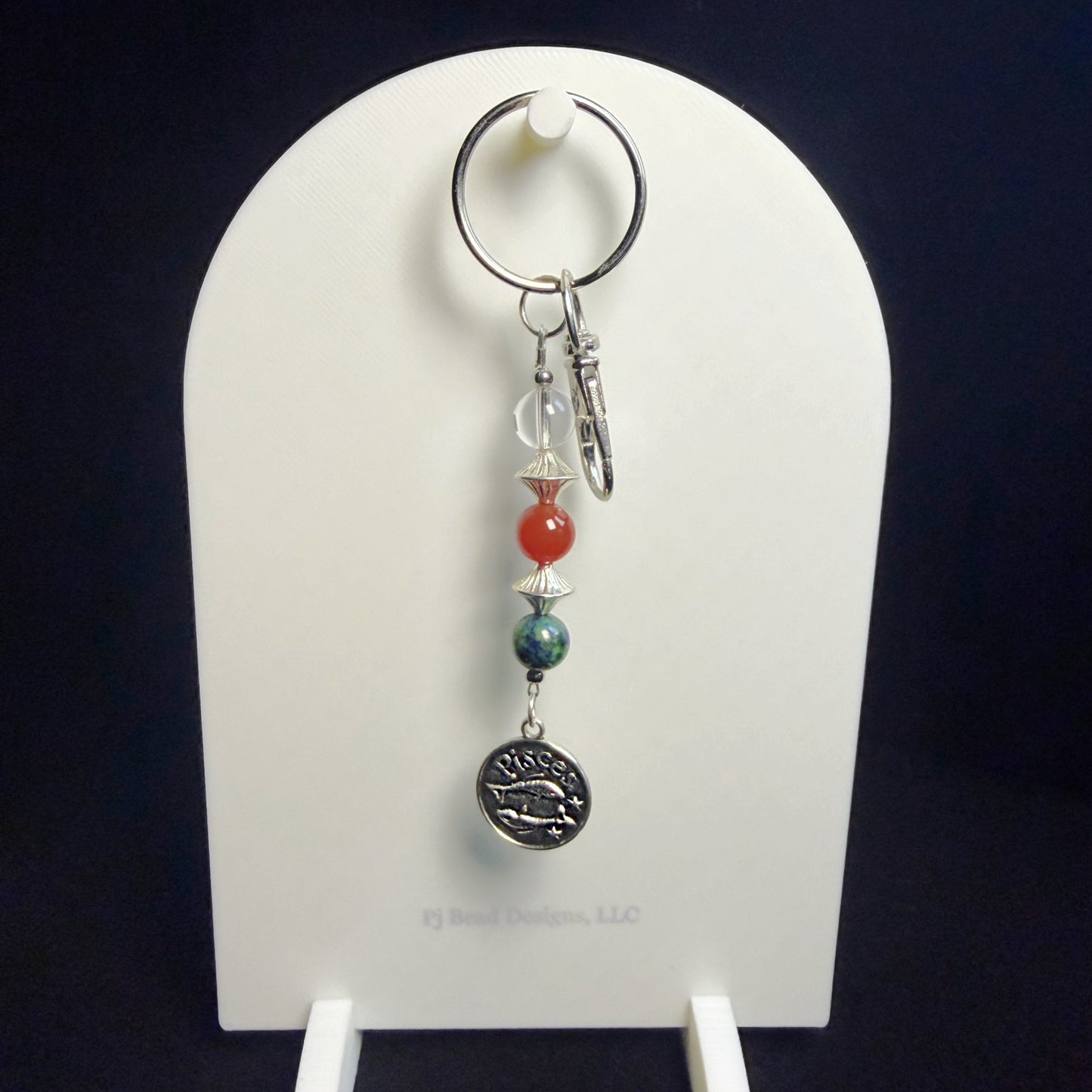 Pisces Zodiac Crystal Keychain – Clear Quartz Carnelian Chrysocolla – Natural Astrology Gift