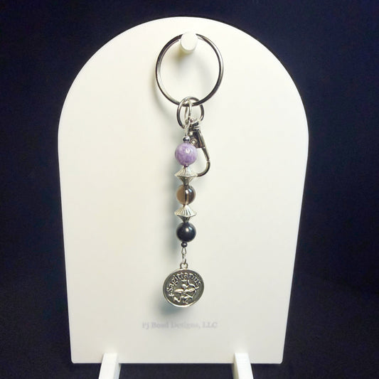 Sagittarius Zodiac Crystal Keychain – Lepidolite Smoky Quartz Shungite – Natural Stone Astrology Gift