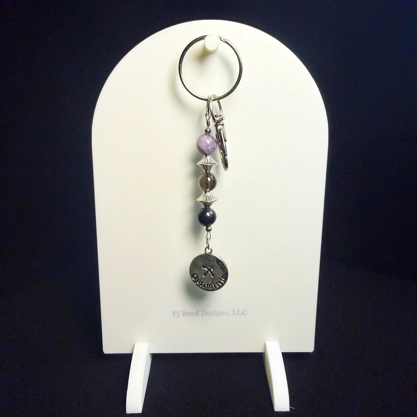 Sagittarius Zodiac Crystal Keychain – Lepidolite Smoky Quartz Shungite – Natural Stone Astrology Gift