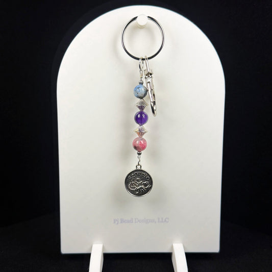 Scorpio Zodiac Crystal Keychain – Amethyst Blue Spot Jasper Pink Tourmaline – Astrology Gift