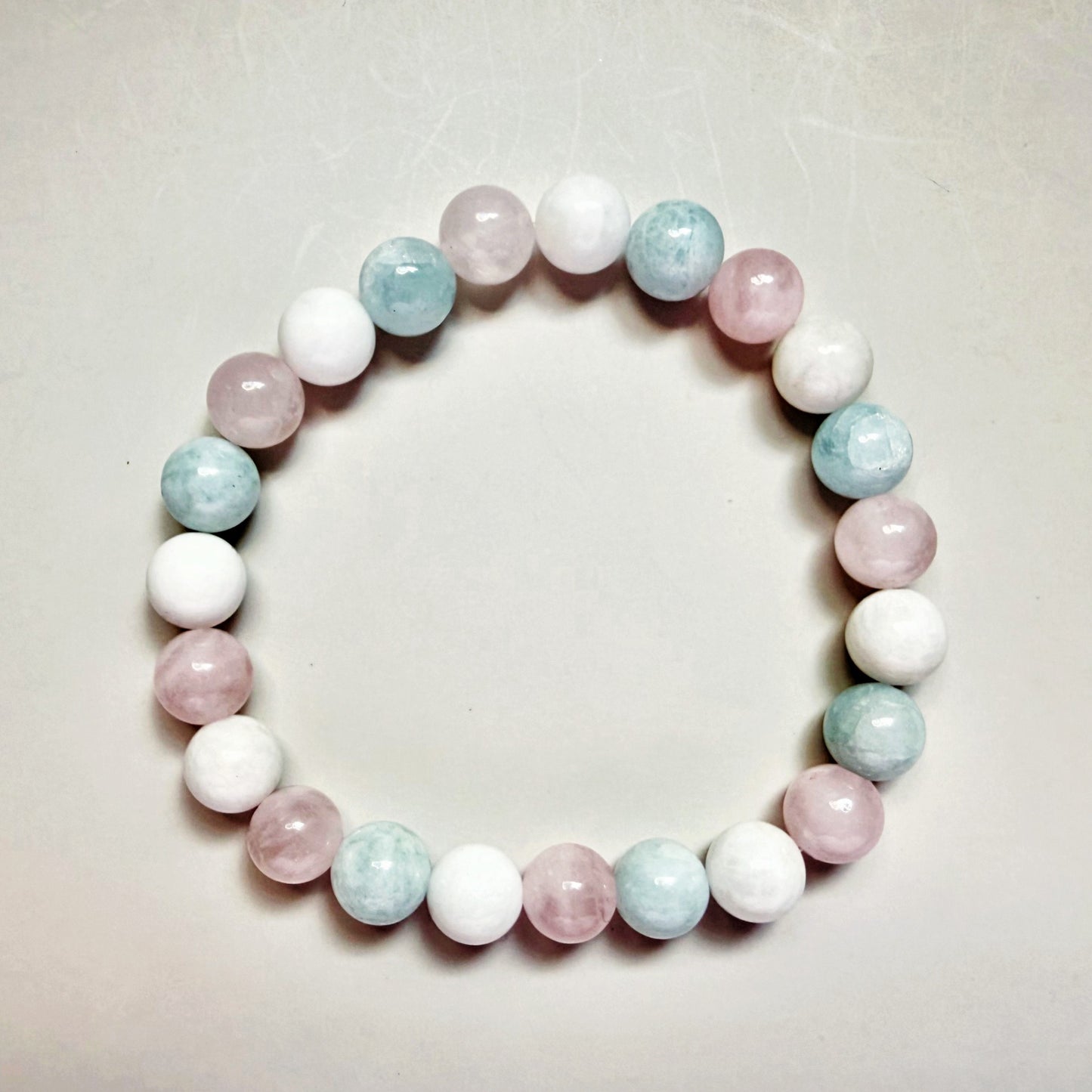 Rose Quartz, Aquamarine, and Moonstone Bracelet – 8mm Natural Gemstones for Tranquility