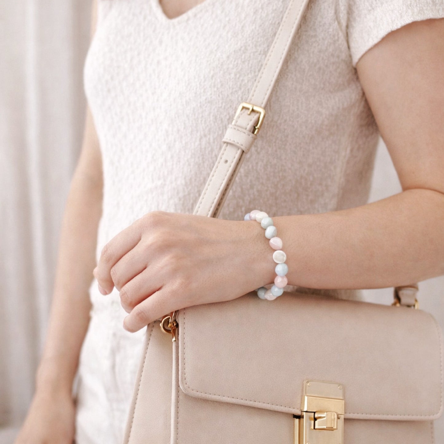 Rose Quartz, Aquamarine, and Moonstone Bracelet – 8mm Natural Gemstones for Tranquility