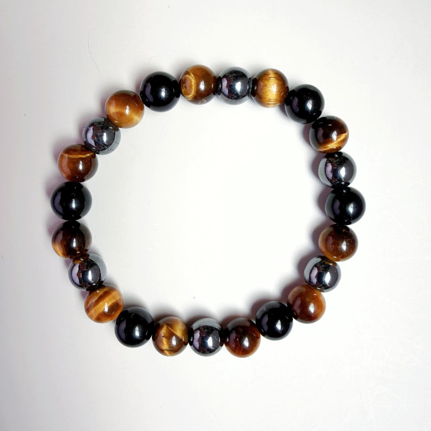 Tiger Eye, Hematite & Black Obsidian 8mm Natural Bead Bracelet -Triple Protection