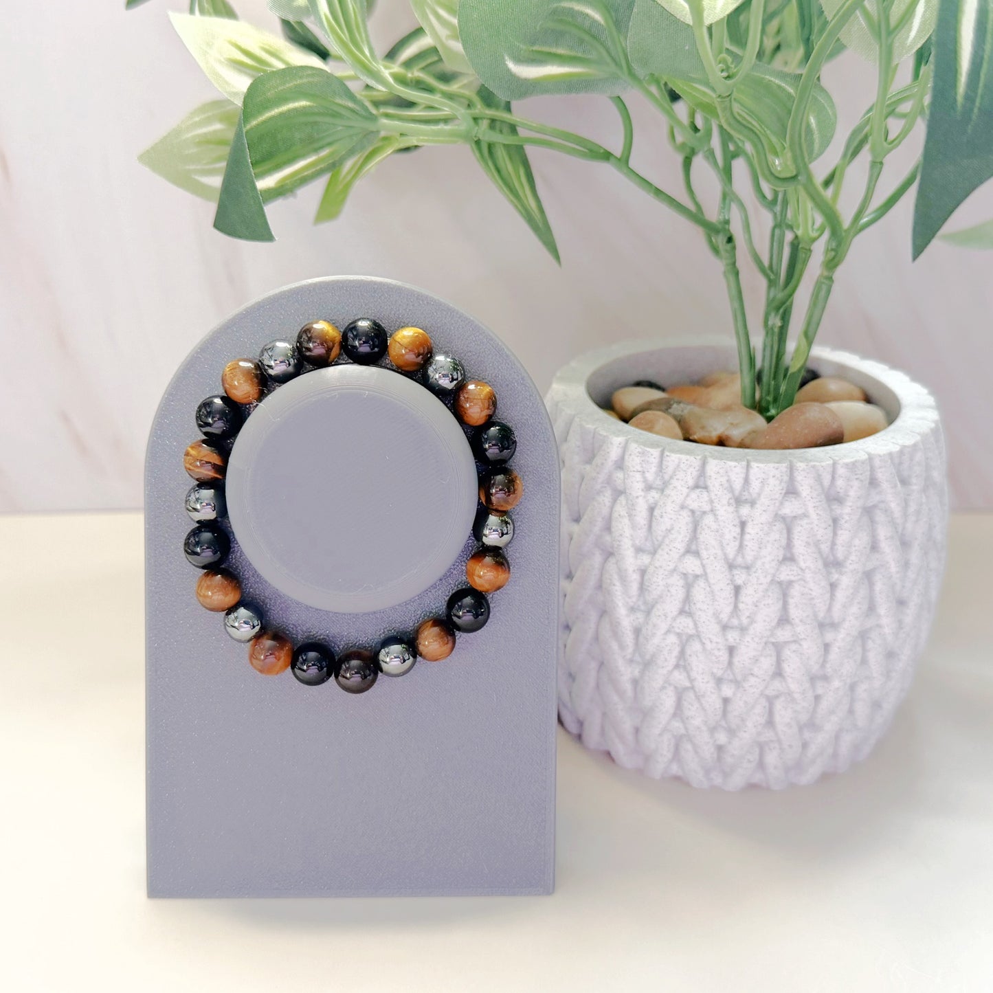 Tiger Eye, Hematite & Black Obsidian 8mm Natural Bead Bracelet -Triple Protection