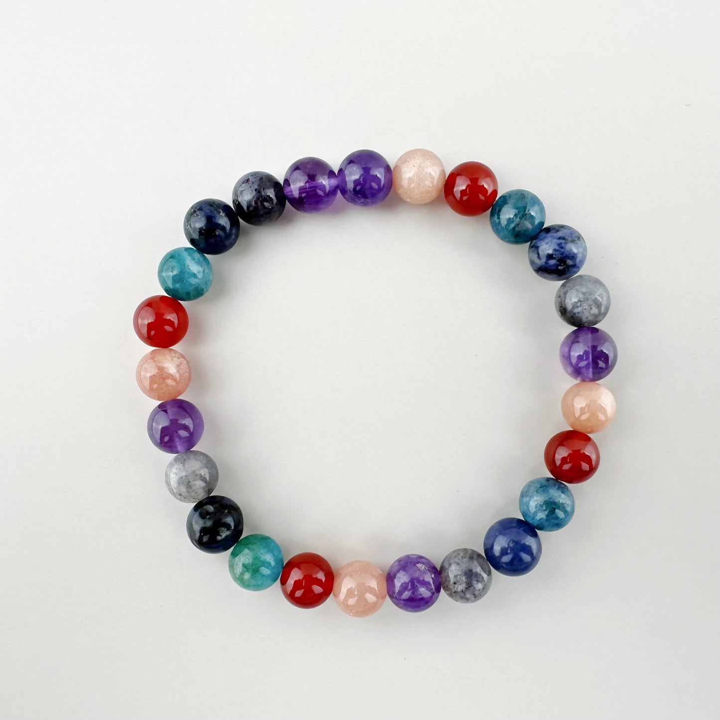Multicolored beaded bracelet on a white background