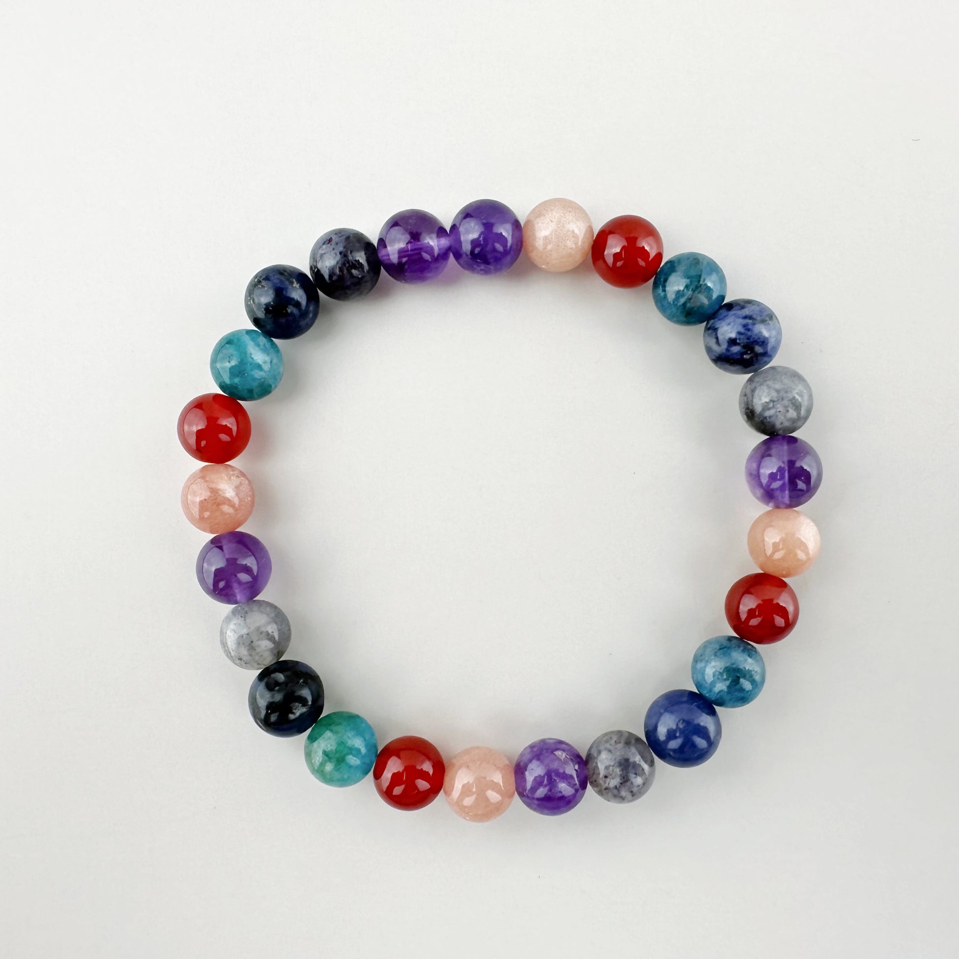 Multicolored beaded bracelet on a white background