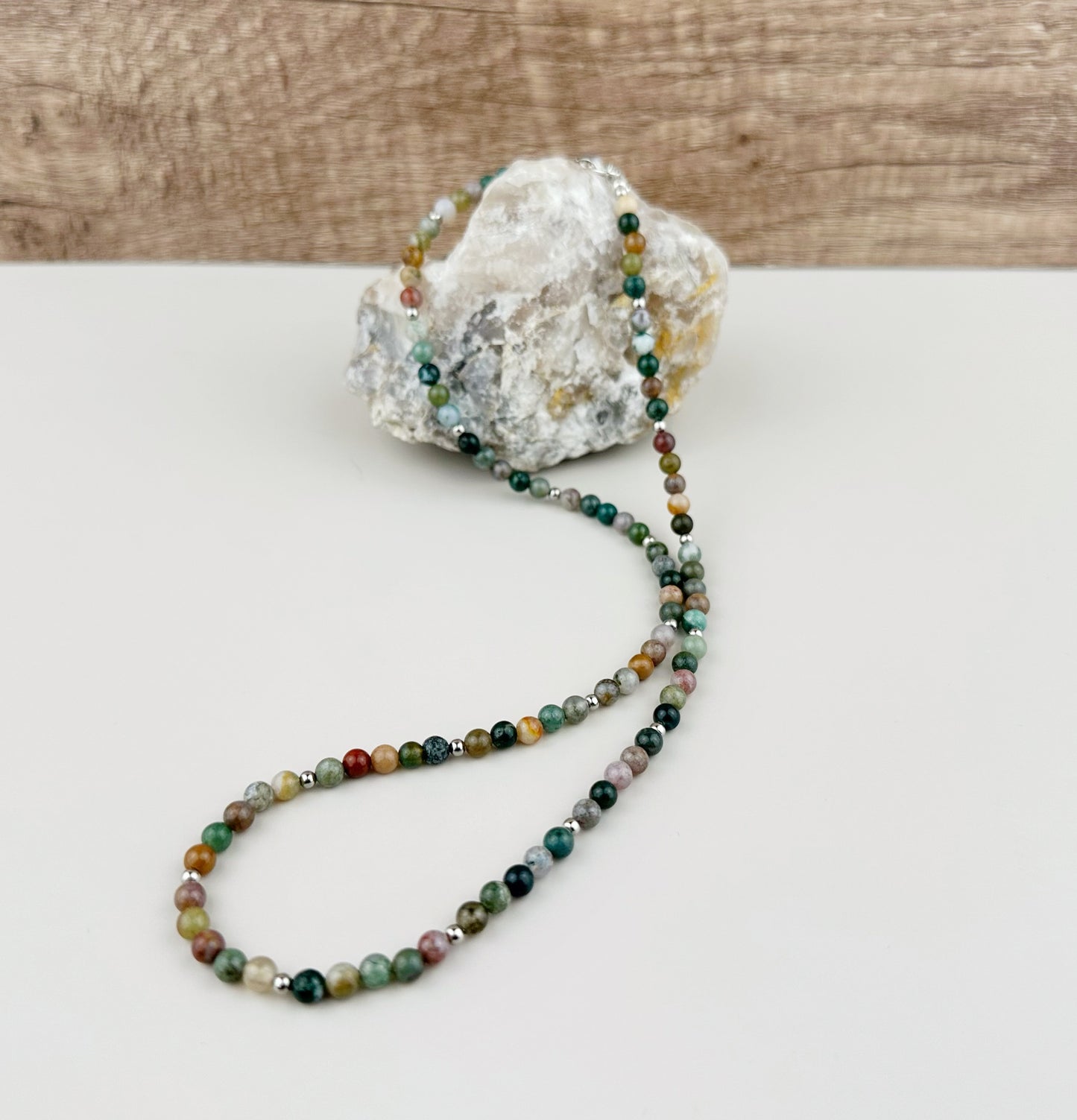 Indian Agate Natural Crystal 4mm Bead Necklace