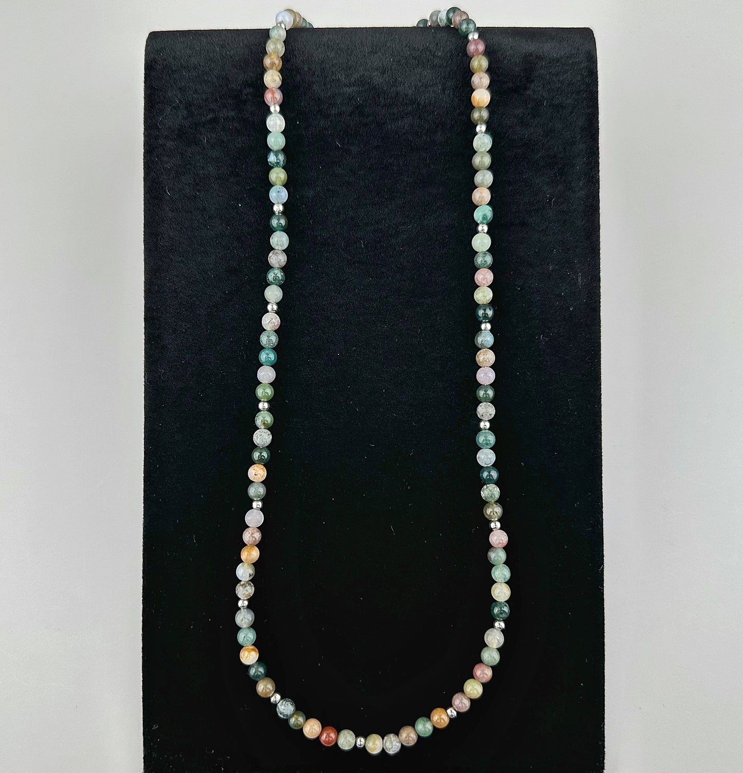 Indian Agate Natural Crystal 4mm Bead Necklace